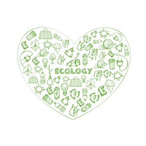Earth save sketch green concept with ecologic and environmental elements in heart shape isolated vector illustration